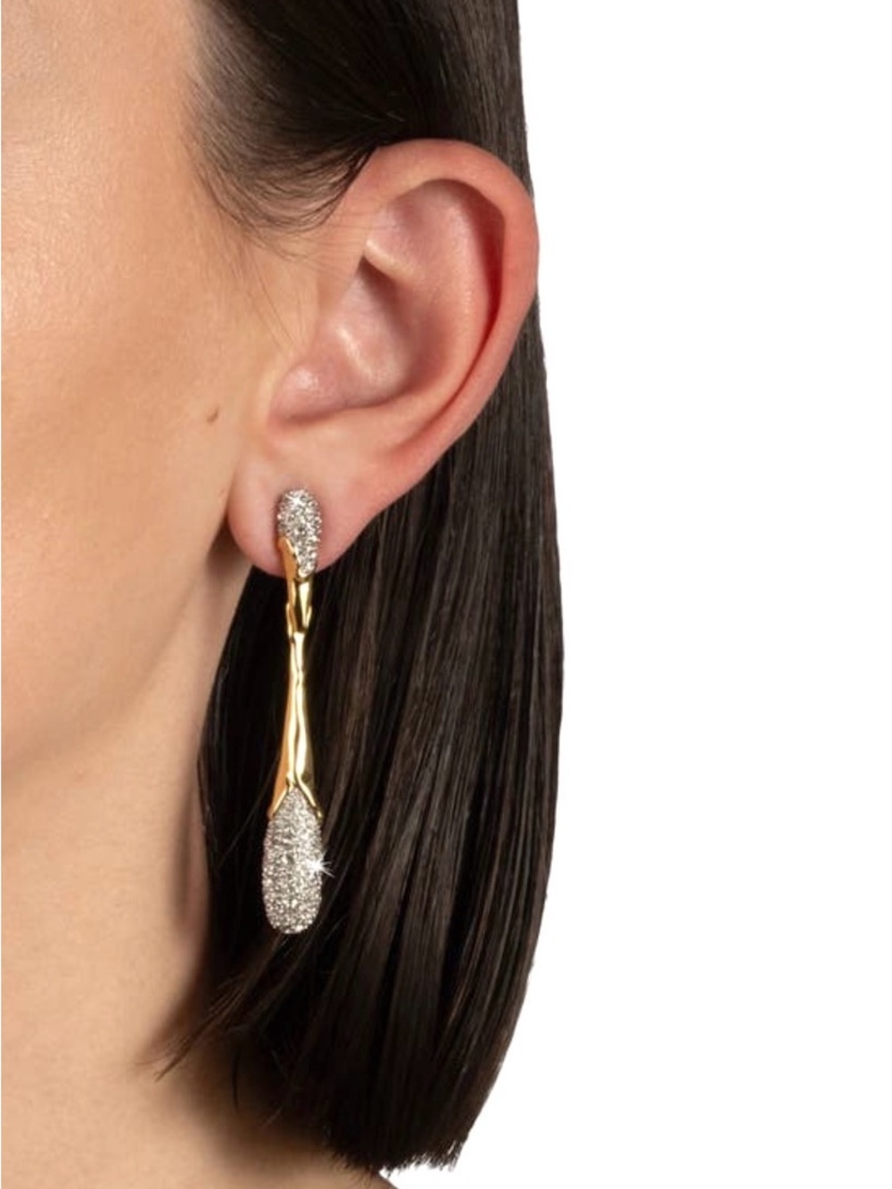 NEW Alexis Bittar Solanales Linear Crystal Teardrop Earrings Gold Clear SB01